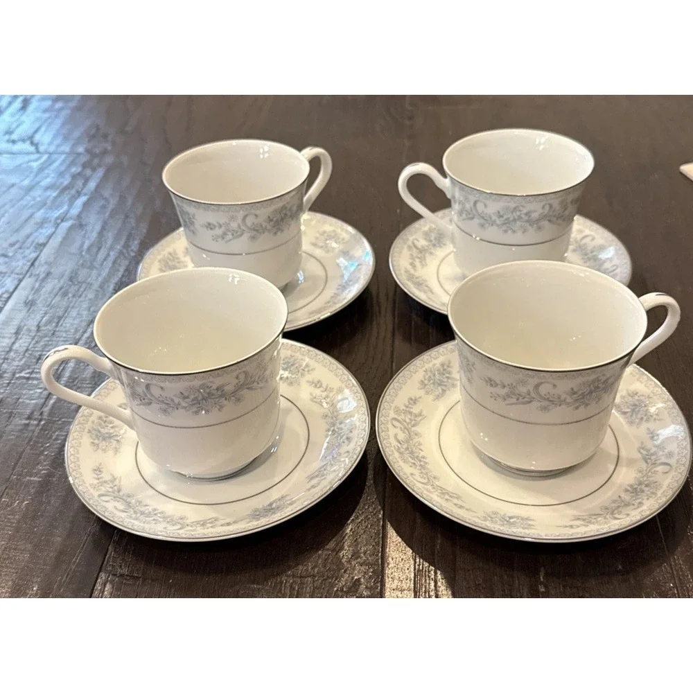 Mikasa Fine China Dresden Rose Tea Cup Saucers Plate Japan Set Of 4